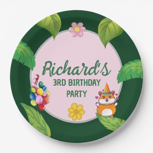 Cute Hamster Botanical Themed Kids Birthday Party Paper Plates