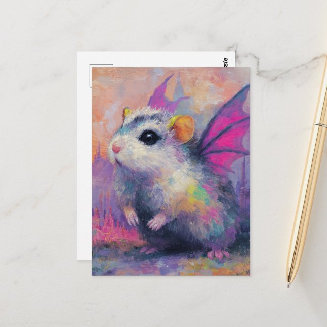 Cute Hamster Dragon Postcard (Front/Back In Situ)