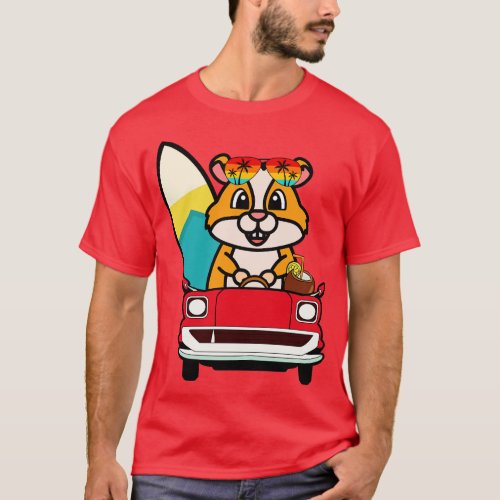 Cute hamster driving to the beach T_Shirt