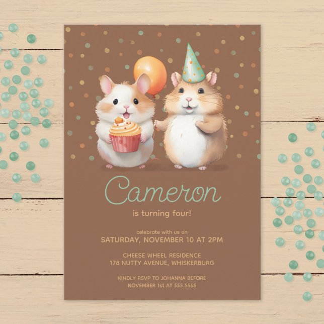Cute hamster duo kid's birthday celebration invitation (Creator Uploaded)