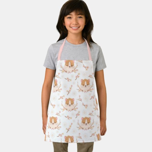 Cute Hamster Face and Pink Flowers Pattern Apron