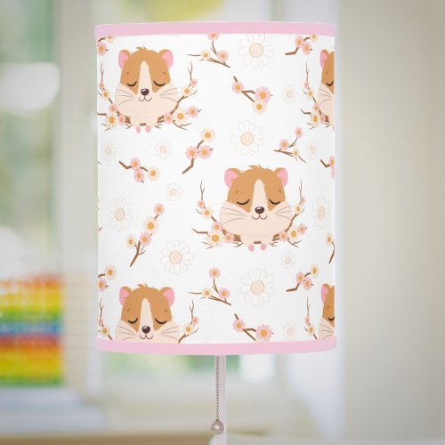 Cute Hamster Face and Pink Flowers Pattern Table Lamp