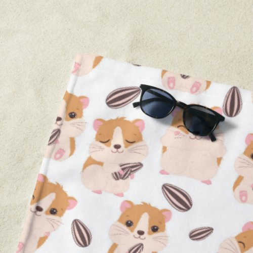 Cute Hamster Face and Seeds Pattern Kid Beach Towel