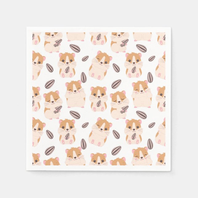 Cute Hamster Face and Seeds Pattern Kid Birthday Napkins (Front)