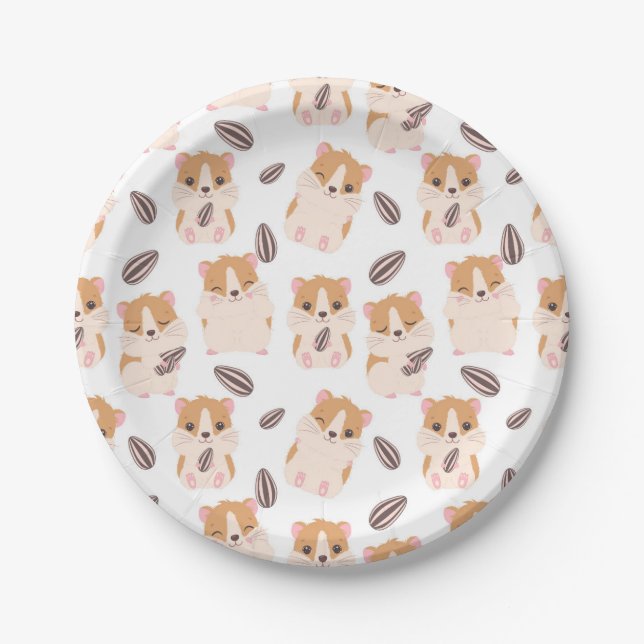 Cute Hamster Face and Seeds Pattern Kid Birthday Paper Plates (Front)
