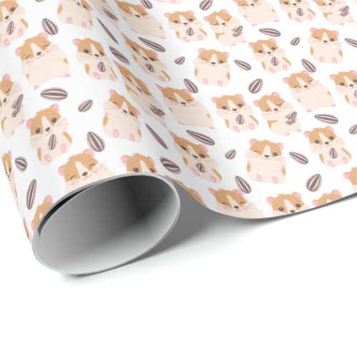 Cute Hamster Face and Seeds Pattern Kid Birthday Wrapping Paper