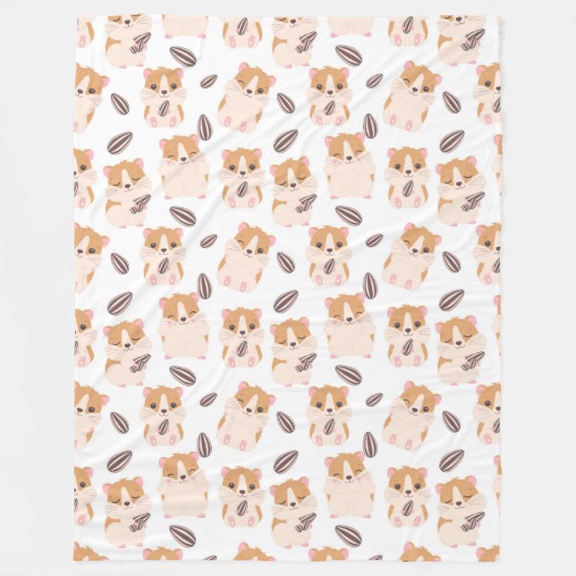 Cute Hamster Face and Seeds Pattern Kid Fleece Blanket (Front)
