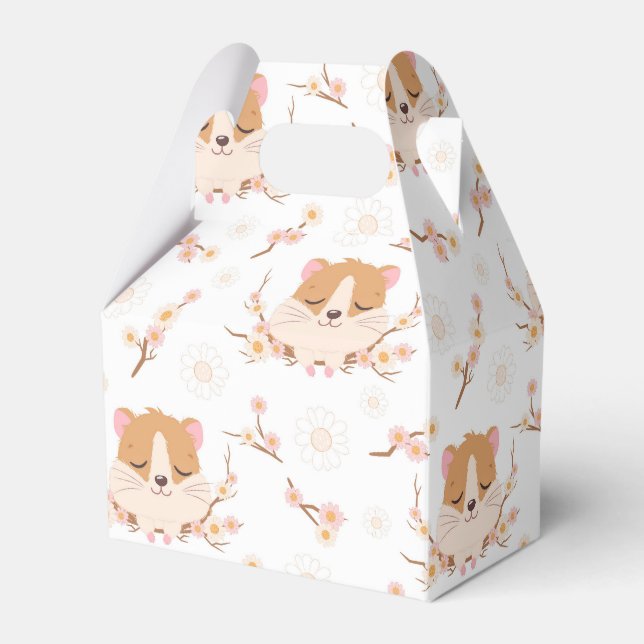 Cute Hamster Face + Flowers Birthday Thank You Favor Boxes (Front Side)