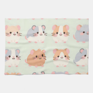 Cute Hamster Faces Kawaii Pastel Pattern Kitchen Towel