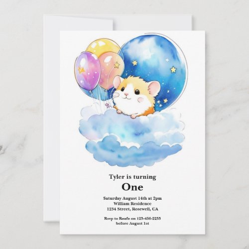 Cute Hamster First Birthday Invitation