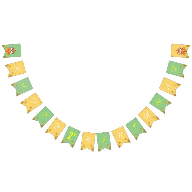 Cute Hamster Green Themed Kid's Birthday Party Bunting Flags (All)