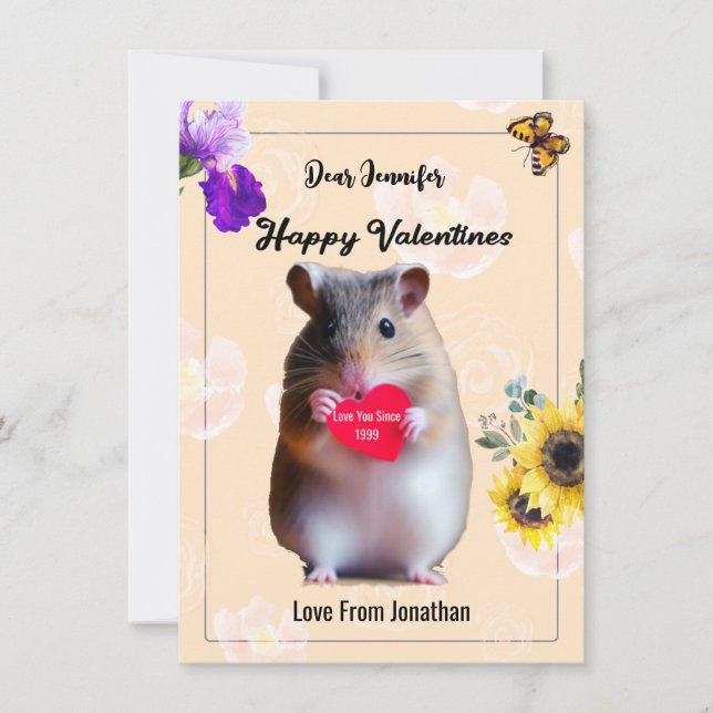 Cute Hamster Heart and flora design Valentine Thank You Card (Front)