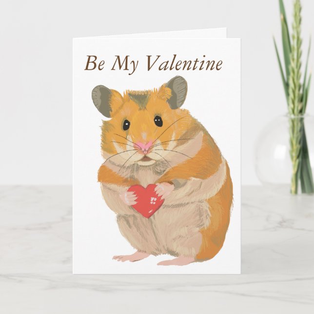 Cute Hamster Holding a Heart Holiday Card (Front)