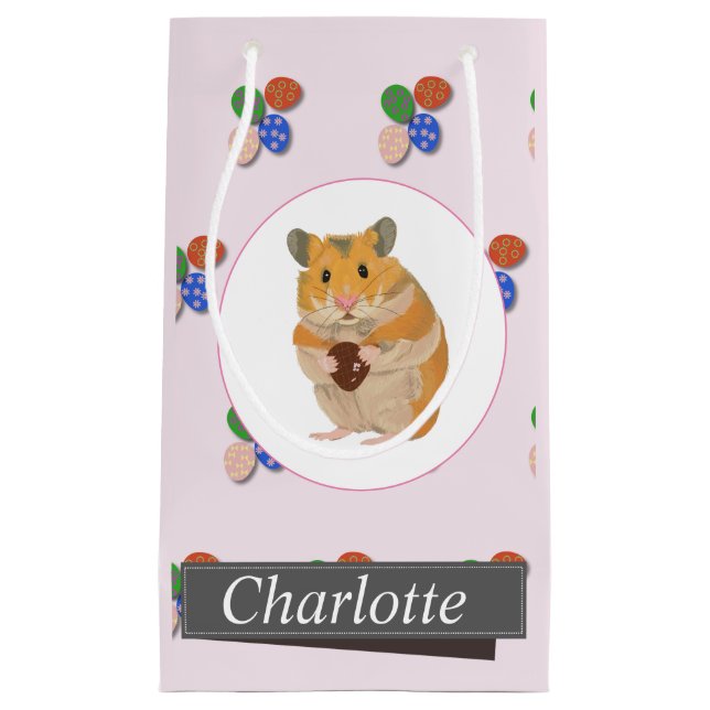 Cute Hamster holding an Easter Egg Small Gift Bag (Front)