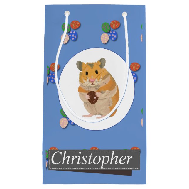 Cute Hamster holding an Easter Egg Small Gift Bag (Front)
