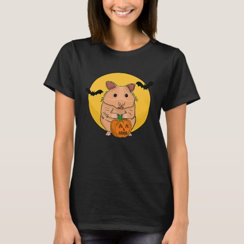 Cute Hamster Holding Jack o Lantern Pumpkin Moon a T_Shirt