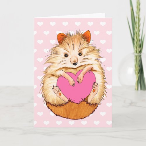 Cute Hamster Illustration Valentines Hearts Holiday Card