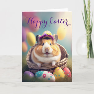 Cute Hamster in an Easter Egg Basket Holiday Card