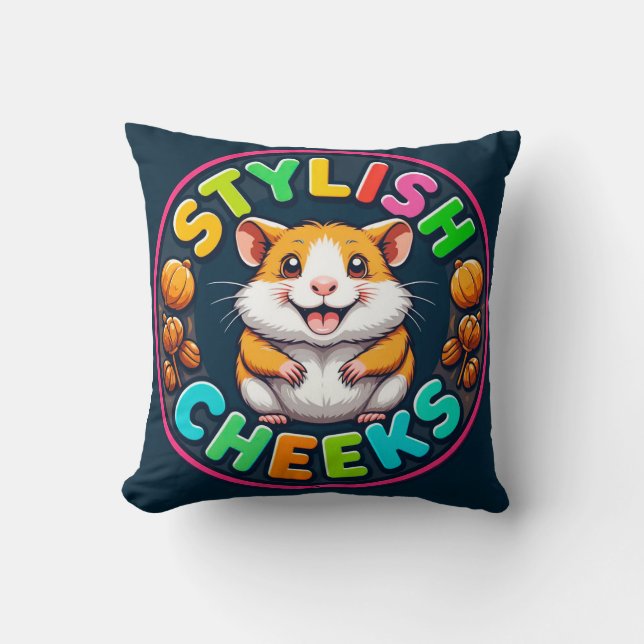Cute Hamster in Bright Colors Throw Pillow (Front)