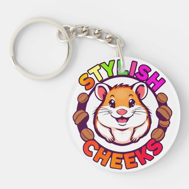 Cute Hamster in Bright Colors with Creative Text Keychain (Front)