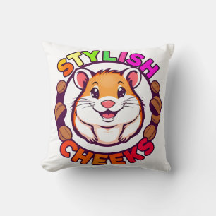 Cute Hamster in Bright Colors with Creative Text Throw Pillow