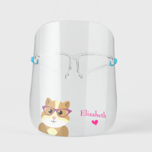 Cute Hamster in Glasses with Pink First Name Kids' Face Shield