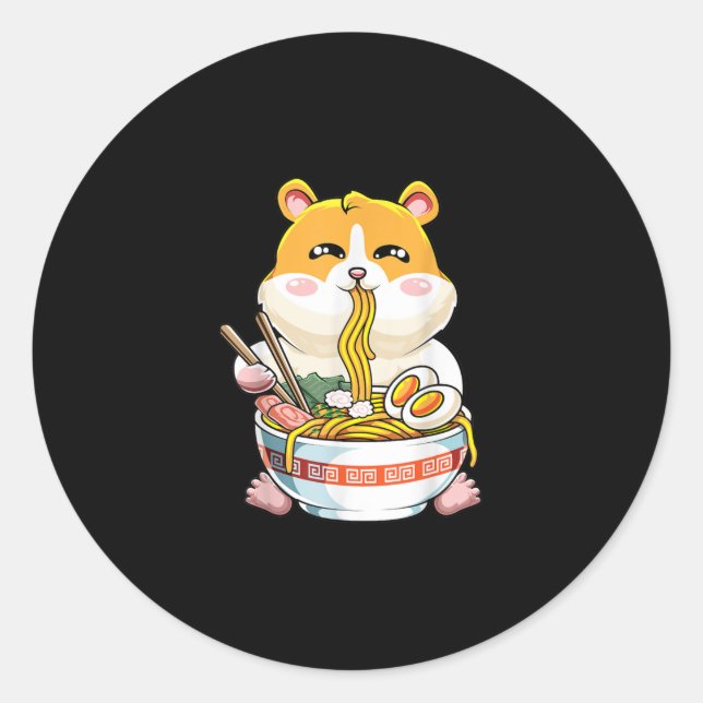 Cute Hamster  Kawaii Ramen Classic Round Sticker (Front)