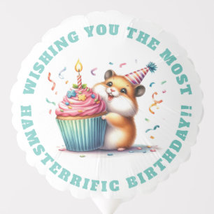 Cute Hamster Lifting Cupcake Hamsterrific Birthday Balloon