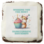 Cute Hamster Lifting Cupcake Hamsterrific Birthday Brownie (Front)