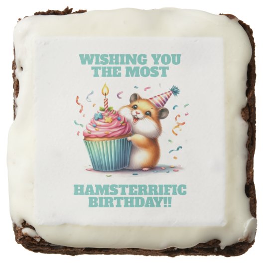 Cute Hamster Lifting Cupcake Hamsterrific Birthday Brownie (Front)