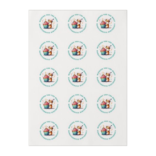 Cute Hamster Lifting Cupcake Hamsterrific Birthday Edible Frosting Rounds (Sheet)