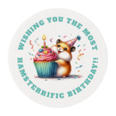 Cute Hamster Lifting Cupcake Hamsterrific Birthday Edible Frosting Rounds (Front)