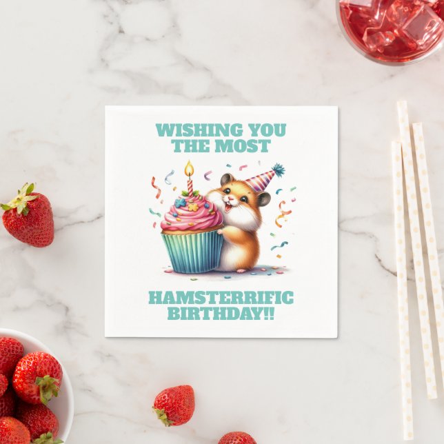 Cute Hamster Lifting Cupcake Hamsterrific Birthday Napkins (Insitu)
