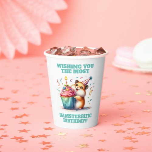 Cute Hamster Lifting Cupcake Hamsterrific Birthday Paper Cups