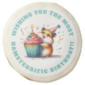 Cute Hamster Lifting Cupcake Hamsterrific Birthday Sugar Cookie (Front)