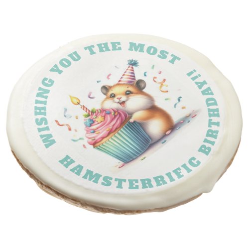 Cute Hamster Lifting Cupcake Hamsterrific Birthday Sugar Cookie