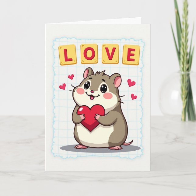 Cute Hamster Love Heart Card (Front)