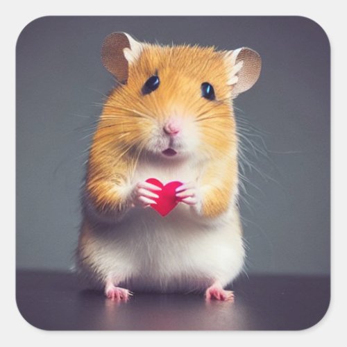 Cute Hamster Love Square Sticker