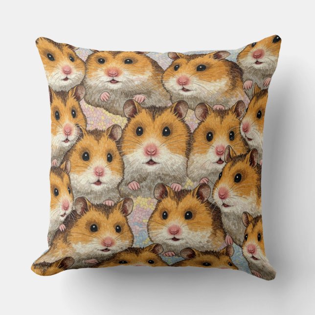 Cute Hamster Mosaic Pattern Throw Pillow (Front)