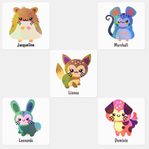 Cute hamster mouse cat dog rabbit holographic kids' labels