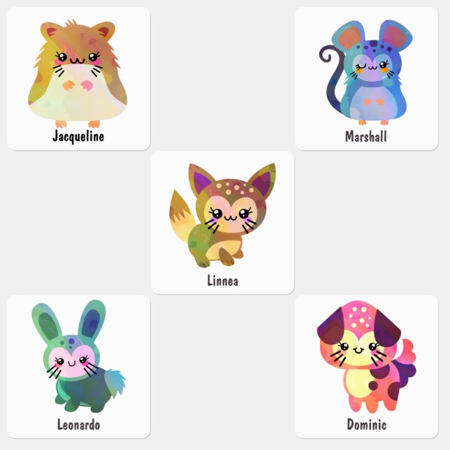 Cute hamster mouse cat dog rabbit holographic  kids' labels (Group)