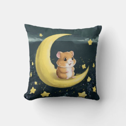 Cute Hamster on a Crescent Moon Light Throw Pillow