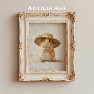Cute Hamster Painting Farmhouse Whimsical Animal Poster