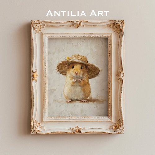 Cute Hamster Painting Farmhouse Whimsical Animal  Poster