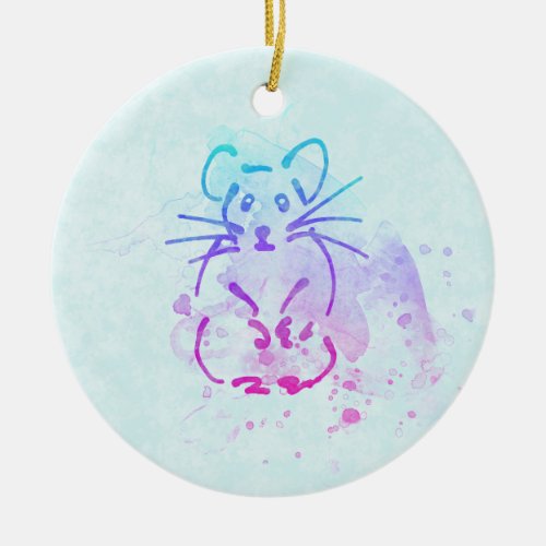 Cute Hamster Sketch _ Personalize Text on Back of Ceramic Ornament