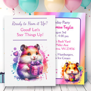 Cute Hamster Themed Girl's Birthday Party Invitation