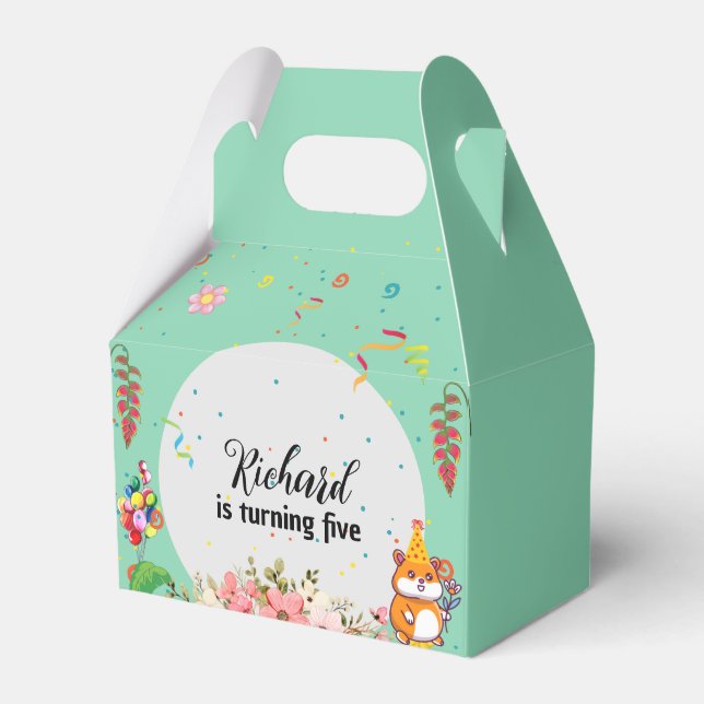 Cute Hamster Themed Kid's Birthday Party Favor Boxes (Front Side)