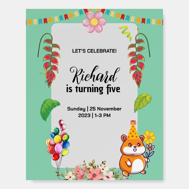 Cute Hamster Themed Kid's Birthday Party Foam Board (Front)