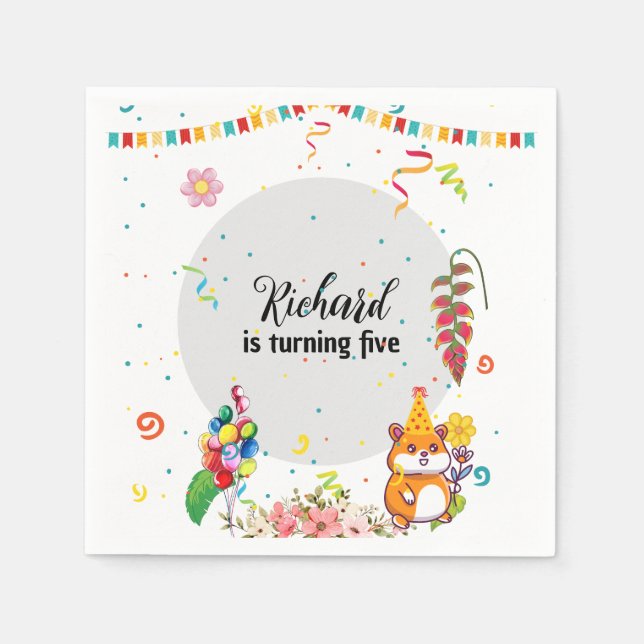 Cute Hamster Themed Kid's Birthday Party Napkins (Front)