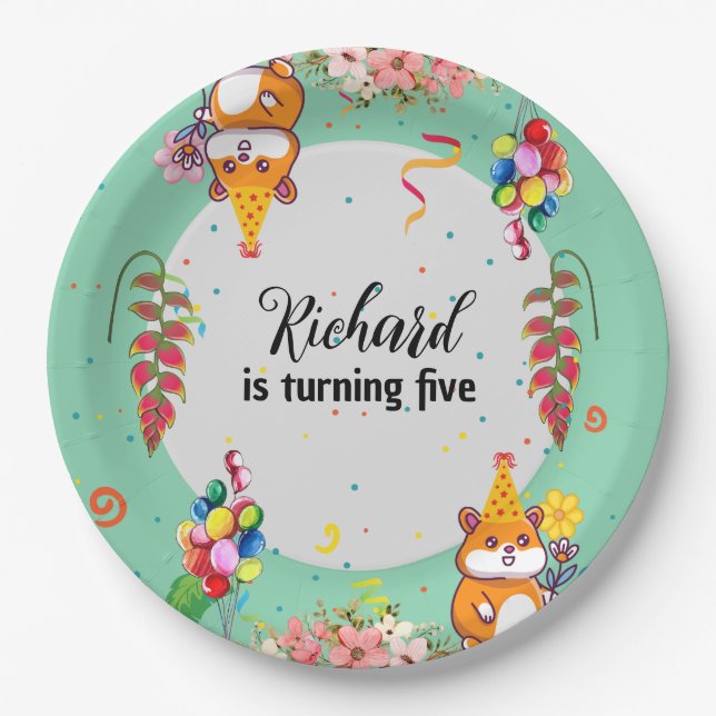 Cute Hamster Themed Kid's Birthday Party Paper Plates (Front)